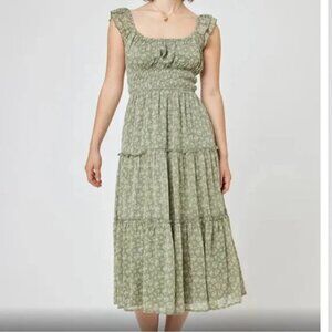 Trixxi | Dresses | Trixxi Floral Print Milkmaid Dress Womens Size Xl Sage  Boho Chiffon Midi | Poshmark